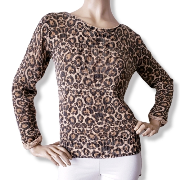 H&M Leopard Print Boat Neckline Knit Sweater - Picture 1 of 8